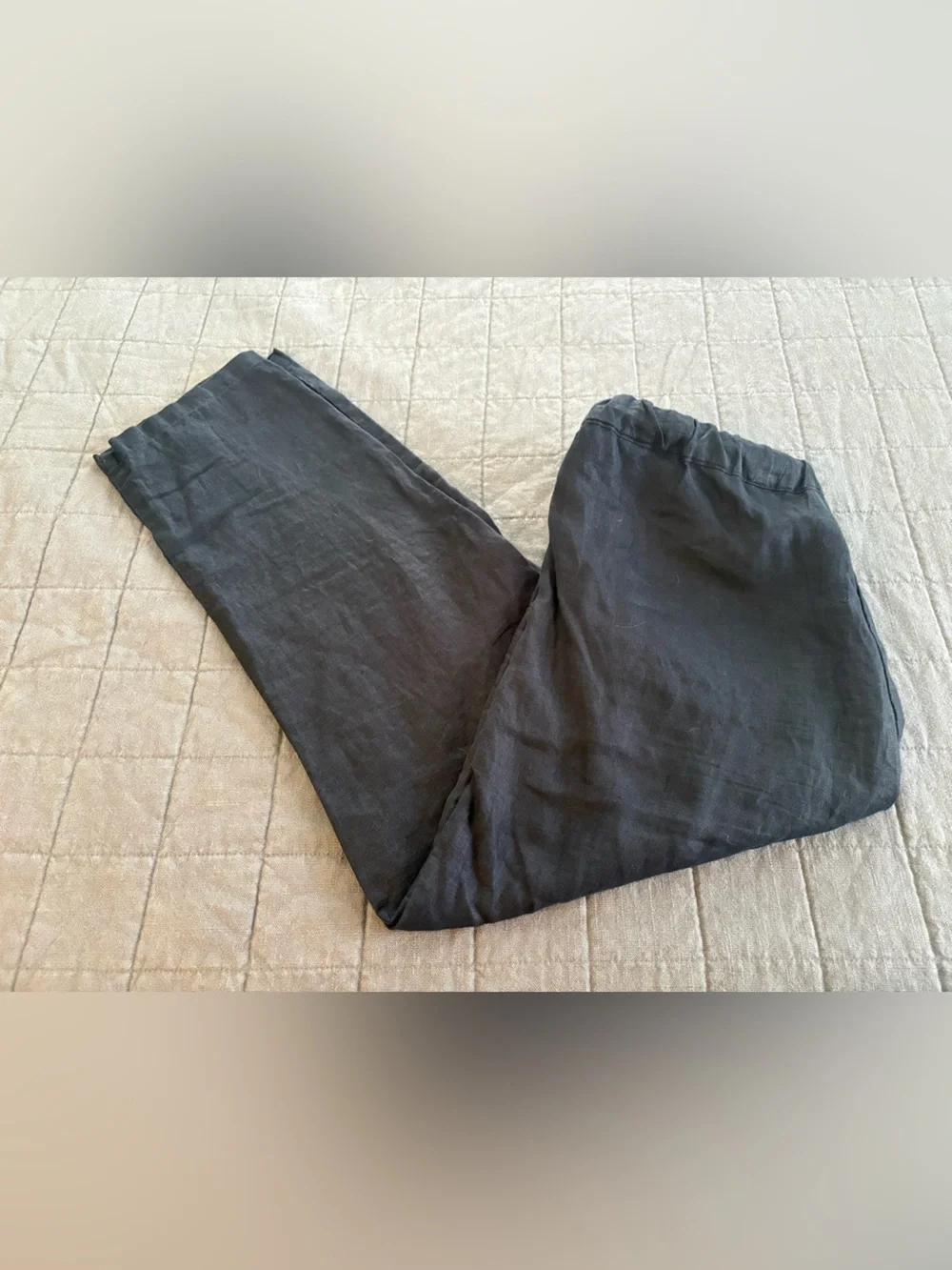 Quince Black Elastic-Waist Linen Crop Pants